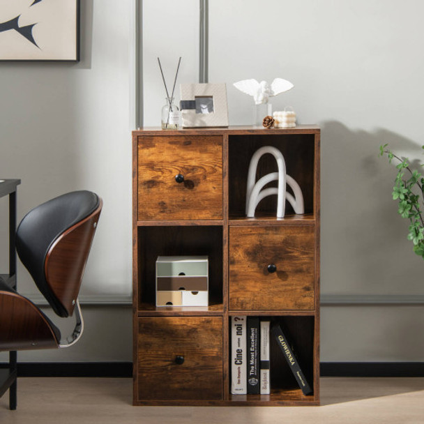 3-Tier Bookshelf with Anti-toppling Device for Living Room-Brown