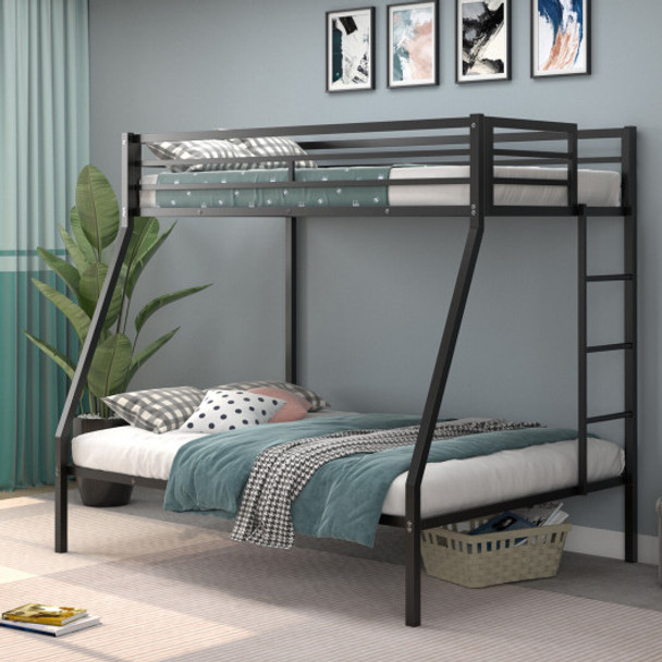 Twin-Over-Full Bunk Bed with Safety Rail and Ladder for Kids