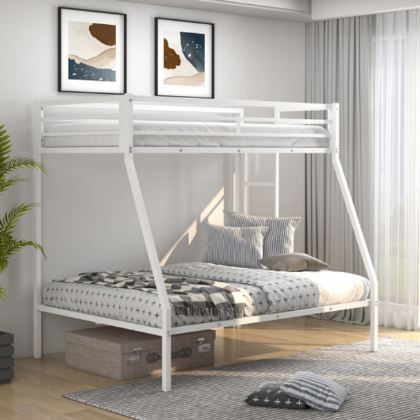 Twin-Over-Full Bunk Bed with Safety Rail and Ladder for Kids-White