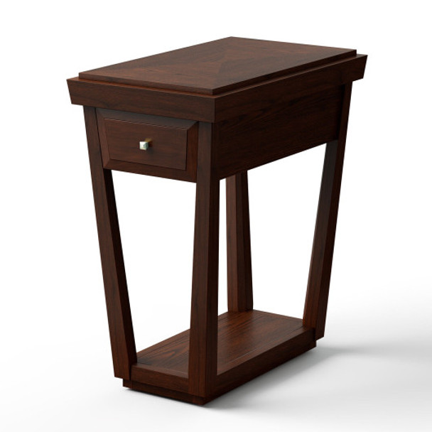 2-Tier Rubber Wood Classic End Table with Drawer and Shelf