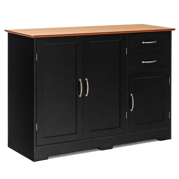 Buffet Storage Cabinet with 2-Door Cabinet and 2 Drawers-Black