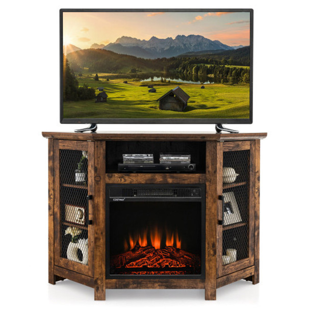 Corner TV Stand with 18 Inch Electric Fireplace for TVs up to 50 Inch-Rustic Brown