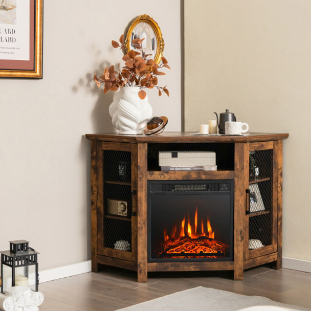 Corner TV Stand with 18 Inch Electric Fireplace for TVs up to 50 Inch-Rustic Brown