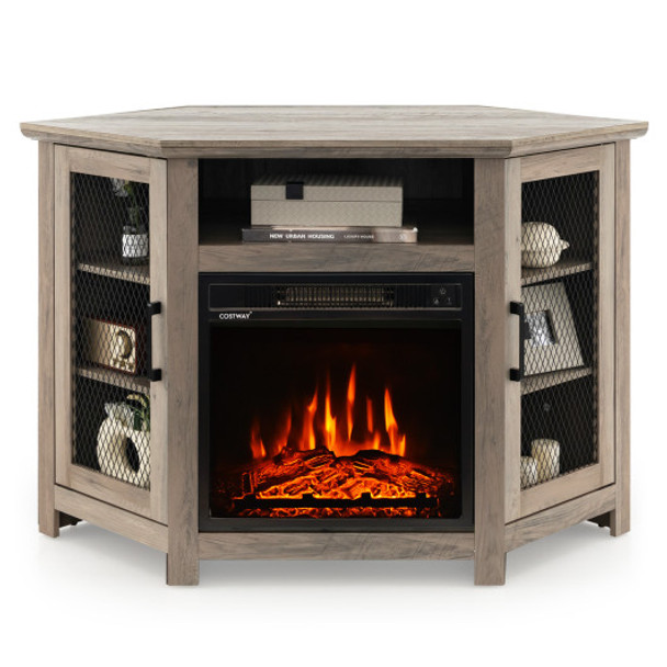 Corner TV Stand with 18 Inch Electric Fireplace for TVs up to 50 Inch-Gray