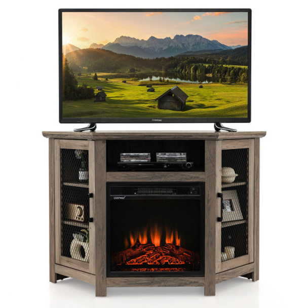 Corner TV Stand with 18 Inch Electric Fireplace for TVs up to 50 Inch-Gray