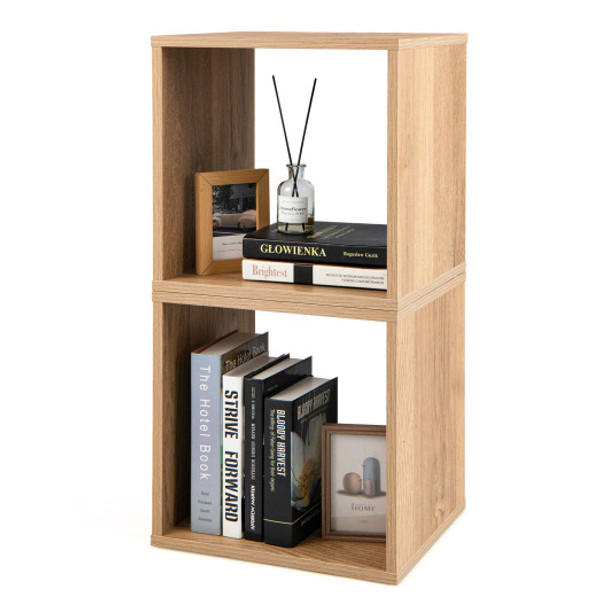 2 Cubes Stackable Bookcase for Living Room and Study-Natural