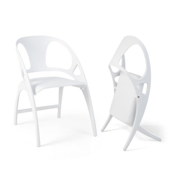 Folding Dining Chairs Set of 2 with Armrest and High Backrest-White