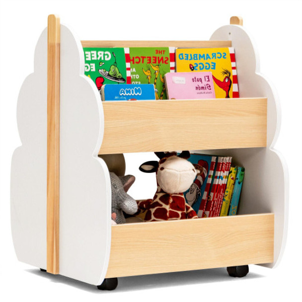 Kids Wooden Bookshelf with Universal Wheels