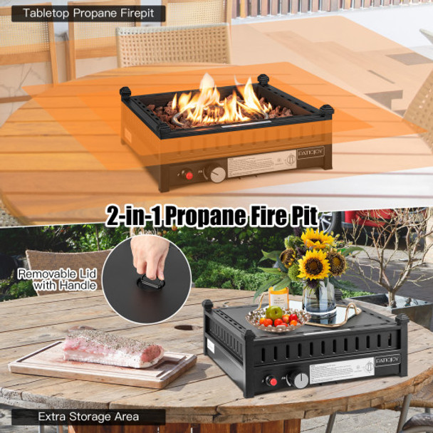 16.5 Inch Tabletop Propane Fire Pit with Simple Ignition System-Black