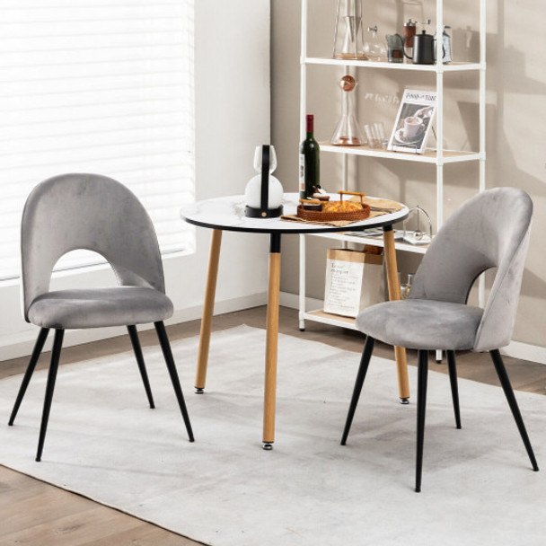 Dining Chair Set of 2 with Metal Base and Adjustable Pads-Gray