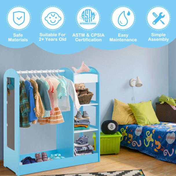 Kids Dress Up Storage with Mirror-Blue