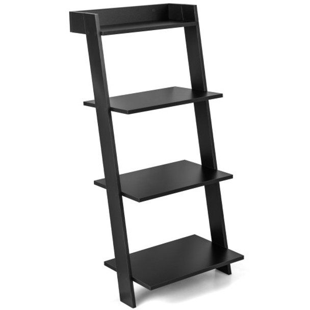 4-Tier Ladder Shelf with Solid Frame and Anti-toppling Device-Black