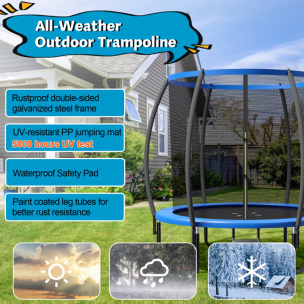 8 Feet ASTM Approved Recreational Trampoline with Ladder-Blue