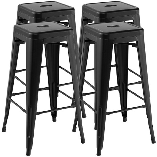 30 Inch Bar Stools Set of 4 with Square Seat and Handling Hole-Black