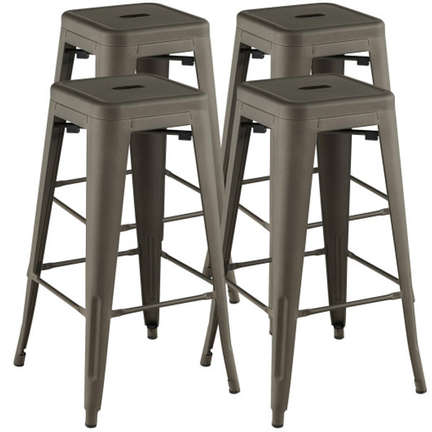 30 Inch Bar Stools Set of 4 with Square Seat and Handling Hole-Gun