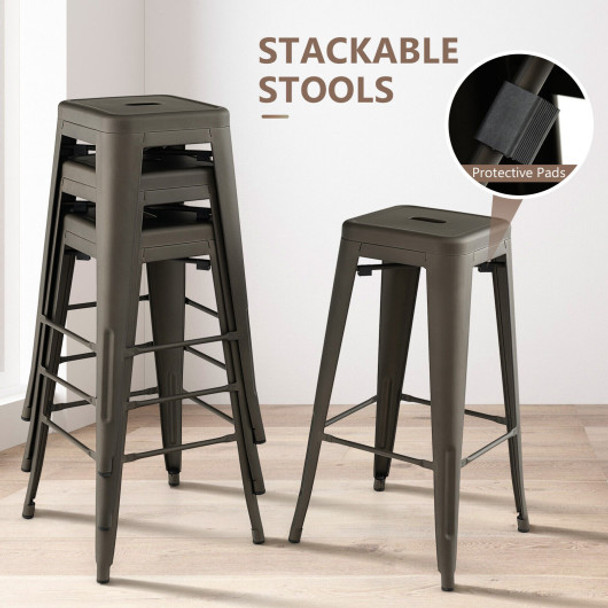 30 Inch Bar Stools Set of 4 with Square Seat and Handling Hole-Gun