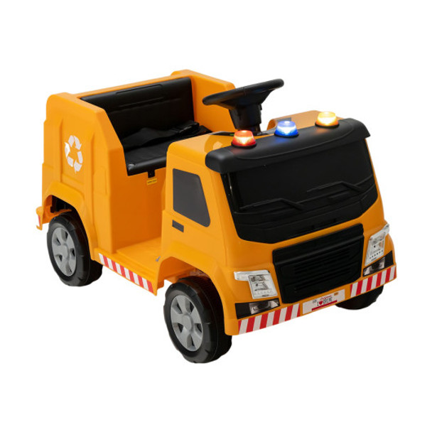 12V Kids Ride-on  Garbage Truck with Warning Lights and 6 Recycling Accessories-Yellow