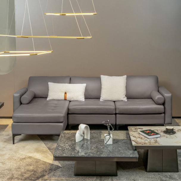 Modular L-shaped 3-Seat Sectional Sofa with Reversible Chaise and 2 USB Ports-Light Gray
