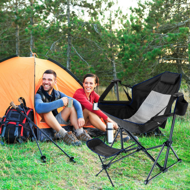 Hammock Camping Chair with Retractable Footrest and Carrying Bag-Black