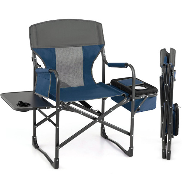 Folding Camping Directors Chair with Cooler Bag and Side Table-Blue