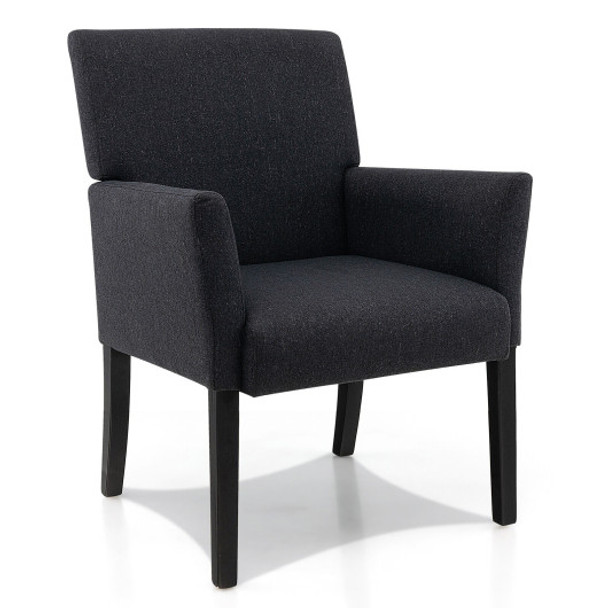 Fabric Upholstered Executive Guest Armchair with Rubber Wood Legs-Black