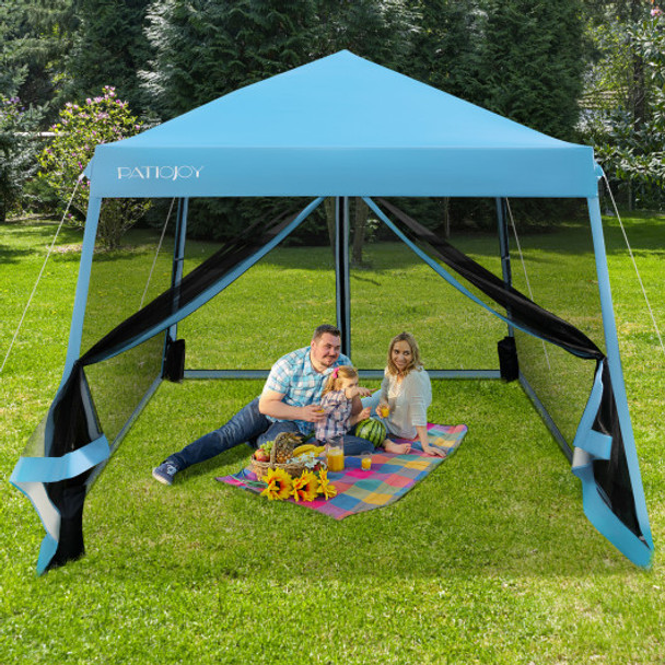 10 x 10 Feet Pop Up Canopy with with Mesh Sidewalls and Roller Bag-Blue