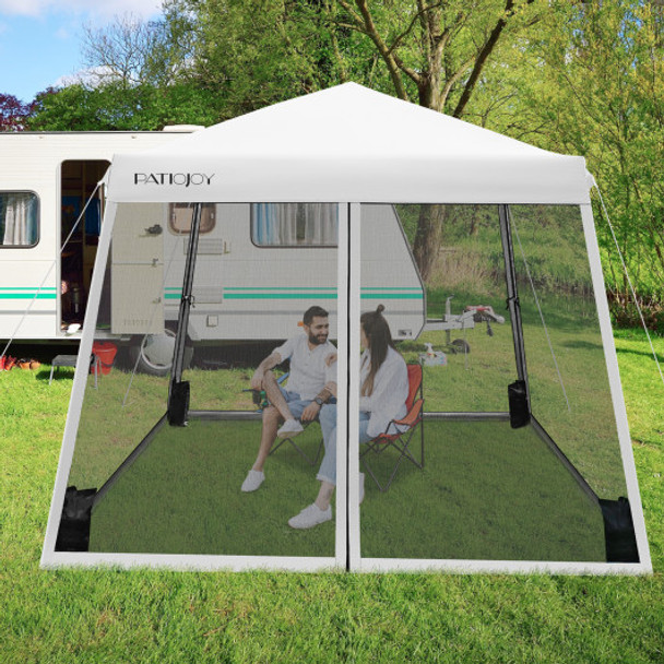 10 x 10 Feet Pop Up Canopy with with Mesh Sidewalls and Roller Bag-White