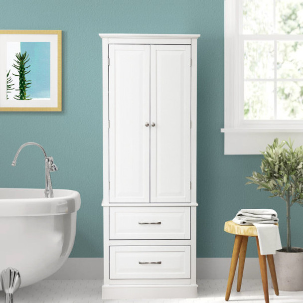 62 Inch Freestanding Bathroom Cabinet with Adjustable Shelves and 2 Drawers-White