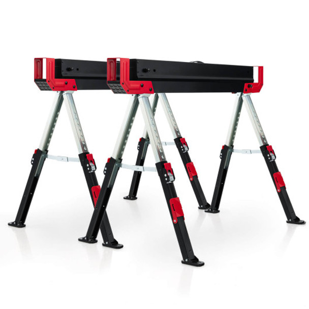 2-Pack Folding Sawhorses with Supporting Arms-Red