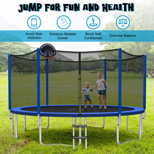 15 Feet Outdoor Recreational Trampoline with Enclosure Net-15ft