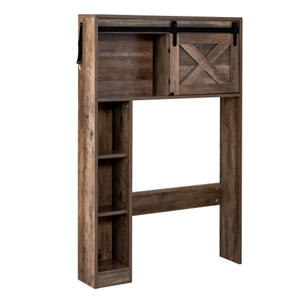 4-Tier Over The Toilet Storage Cabinet with Sliding Barn Door and Storage Shelves-Brown