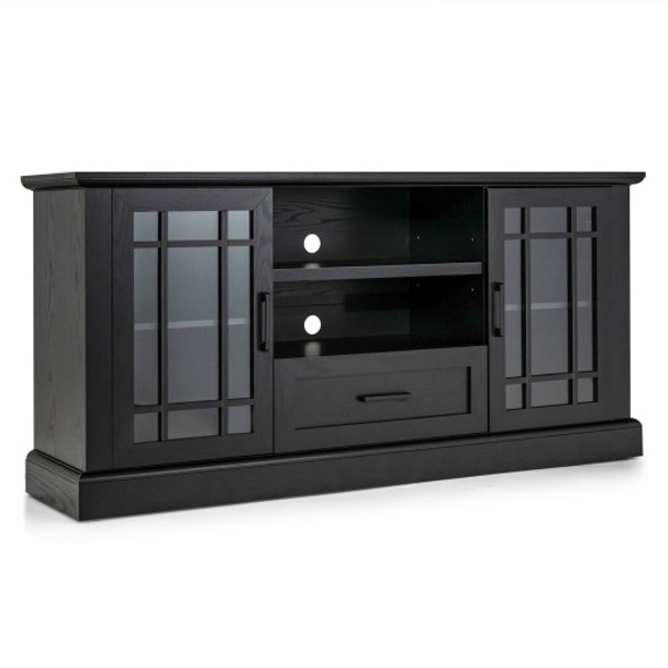TV Stand for TVs up to 70  with Glass Doors Cubbies and Drawer-Black