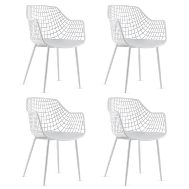 Set of 4 Heavy Duty Modern Dining Chair with Airy Hollow Backrest-White