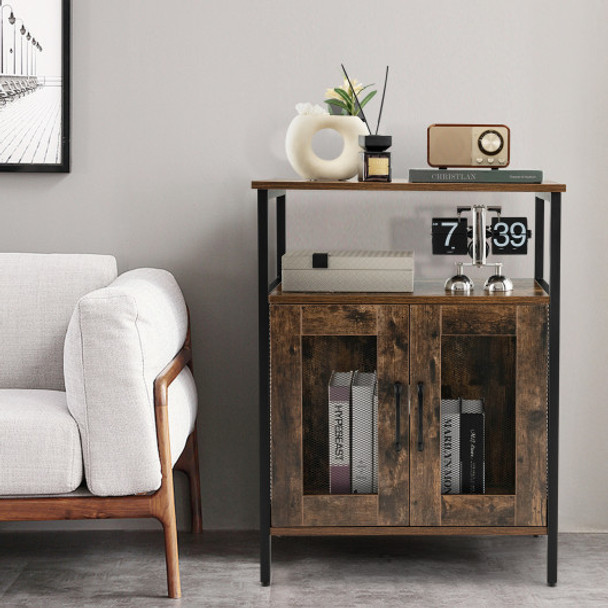 Industrial Sideboard Buffet Cabinet with Removable Wine Rack-Rustic Brown