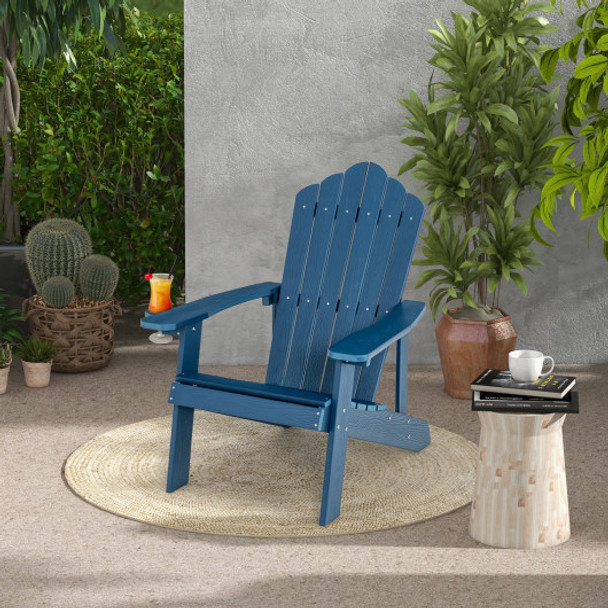 Weather Resistant HIPS Outdoor Adirondack Chair with Cup Holder-Navy