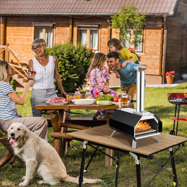 Outdoor Pizza Oven with Pizza Stone and Foldable Legs for Camping-Black