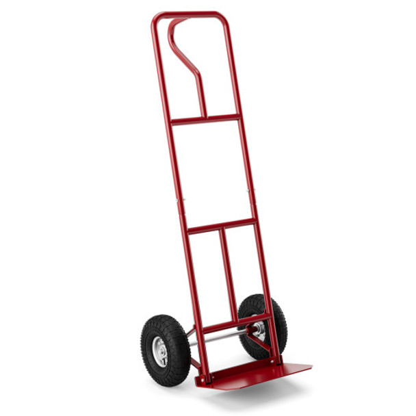 P-Handle Hand Truck with Foldable Load Plate for Warehouse Garage-Red