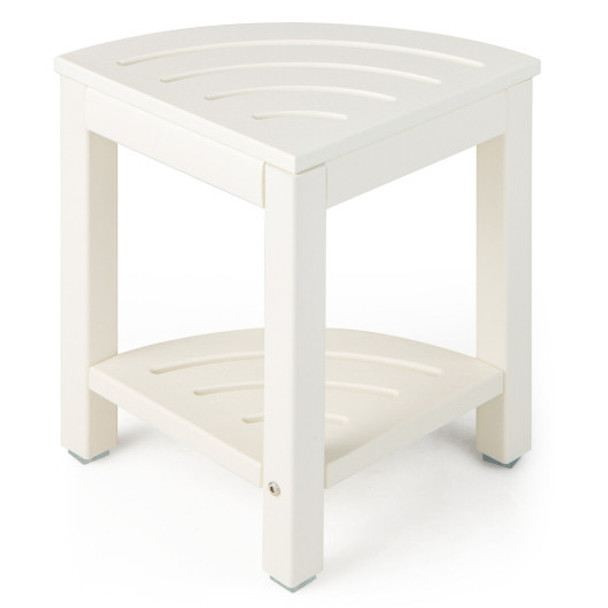 Corner Shower Bench Stool with Storage Shelf for Shaving Legs-White