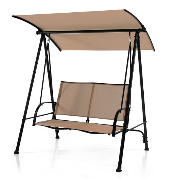 2-Seat Outdoor Canopy Swing with Comfortable Fabric Seat and Heavy-duty Metal Frame-Beige