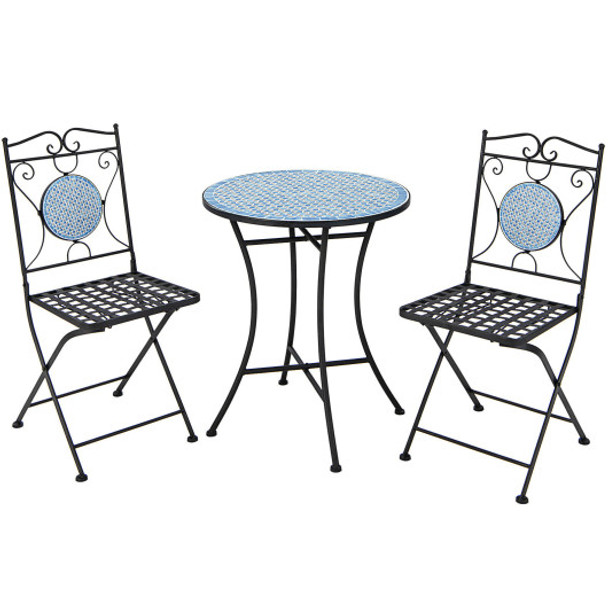 3 Pieces Patio Bistro Set Outdoor Furniture Mosaic Table Chairs