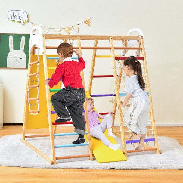 8-in-1 Wooden Jungle Gym Playset with Monkey Bars-Multicolor