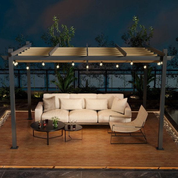 10 x 13 Feet Outdoor Aluminum Retractable Pergola Canopy Shelter-Beige