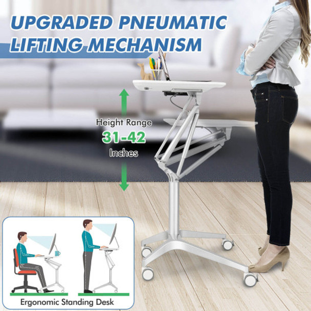 Mobile Standing Laptop Desk with Tablet Holder and 4 Rolling Casters-White