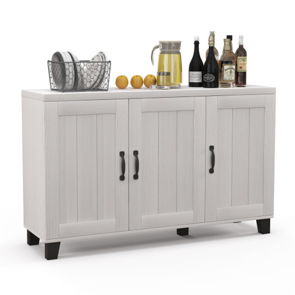 3-Door Buffet Sideboard with Adjustable Shelves and Anti-Tipping Kits-White