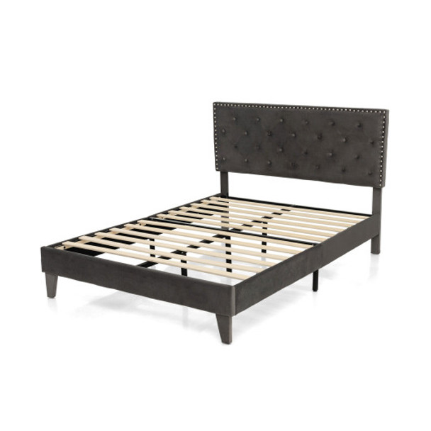 Full Size Upholstered Platform Bed with Tufted Headboard-Full Size