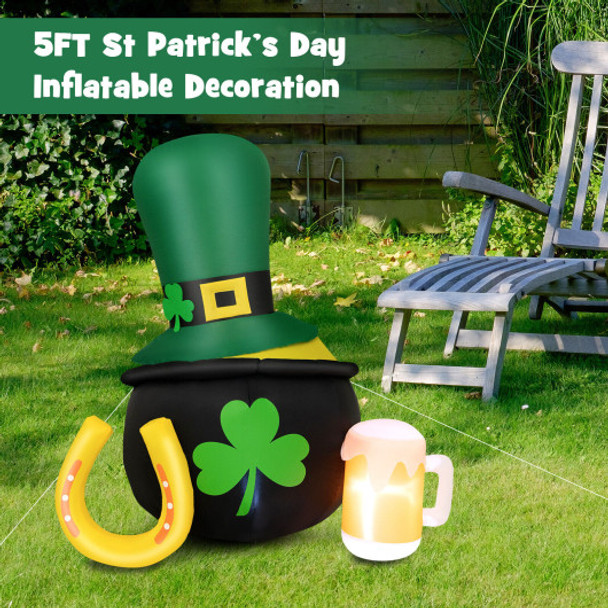 5 Feet St Patrick's Day Inflatable Decoration with Leprechaun Hat