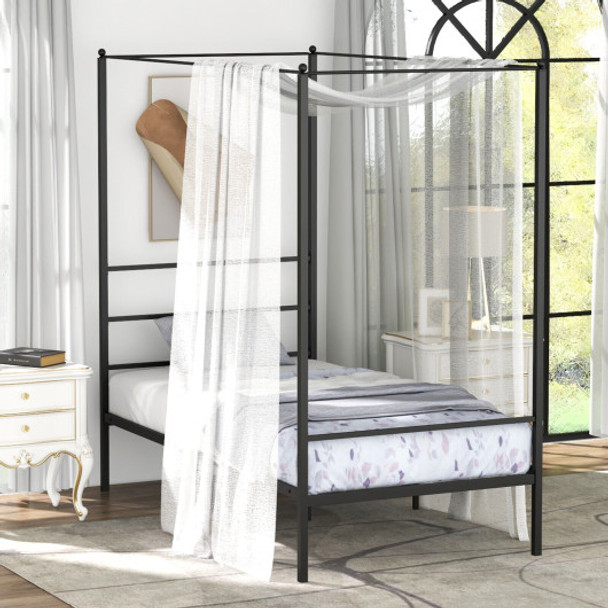 Twin Size Metal Canopy Bed Frame with Slat Support-Twin Size