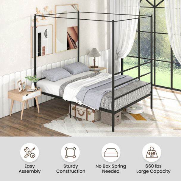 Full Size Metal Canopy Bed Frame with Slat Support-Full Size
