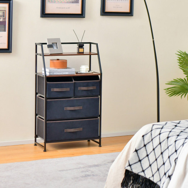 4-Drawer Free Standing Storage Dresser with 2 Open Shelves-Rustic Brown