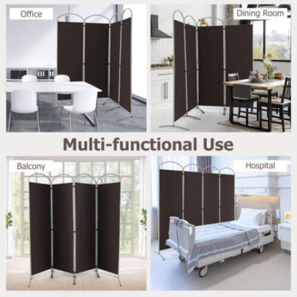 6.2Ft Folding 4-Panel Room Divider for Home Office Living Room -Brown